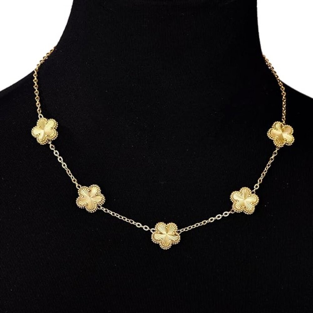 Neiman Marcus 18K Gold Plated Stainless Steel Four Leaf Clover Necklace